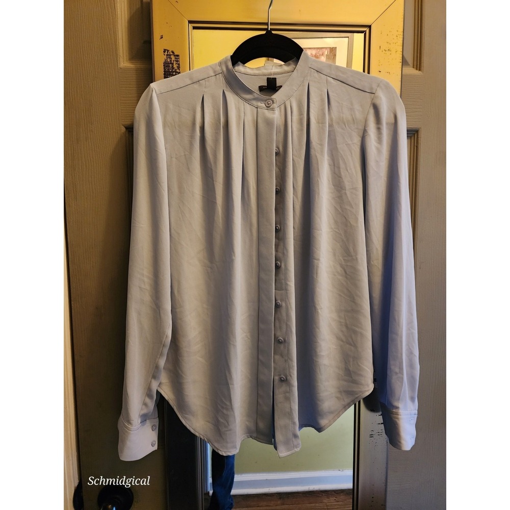 NWT Ann Taylor Pleated Button Blouse Light Blue Chiffon Mandarin Collar XS
